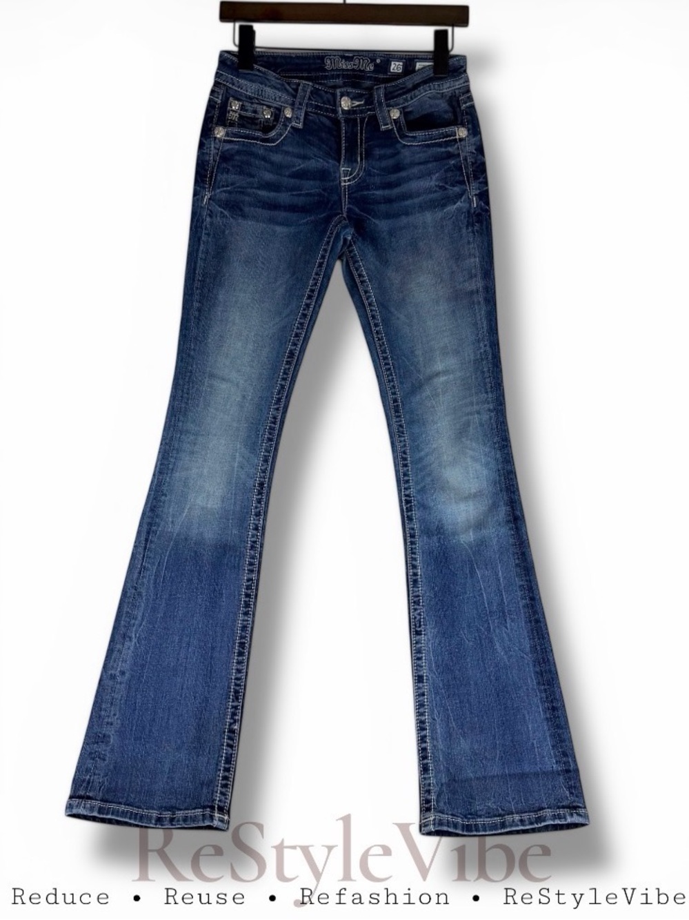 MISS ME Women’s Size 26 Denim Jeans Signature Slim Boot Fit Stretch Embellished